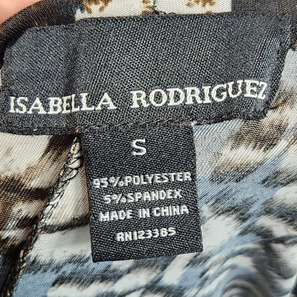 Isabella Rodriguez Black Brown White Print Short Sleeve Drape Neck Top Sz Small - Picture 7 of 9